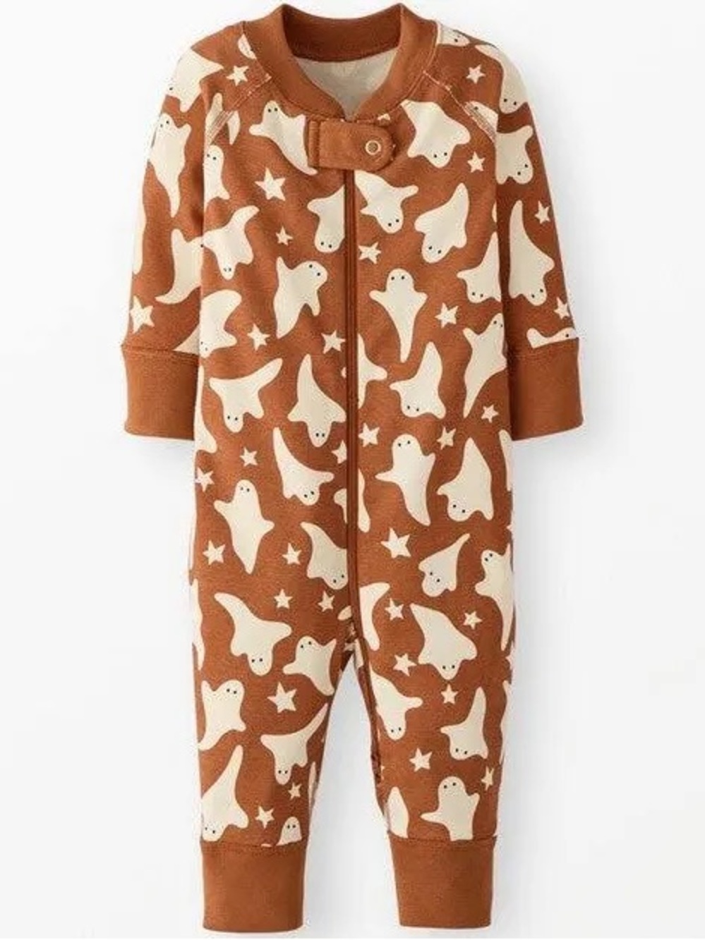 Hanna Andersson Rust One-Piece Footie with Cream Ghosts | 2T